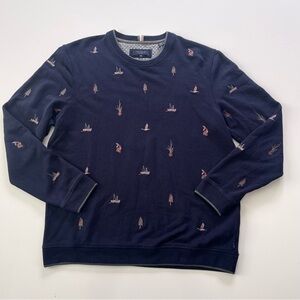 Ted Baker Lake Themed Embroidered Crew Neck Sweatshirt Navy Size 5